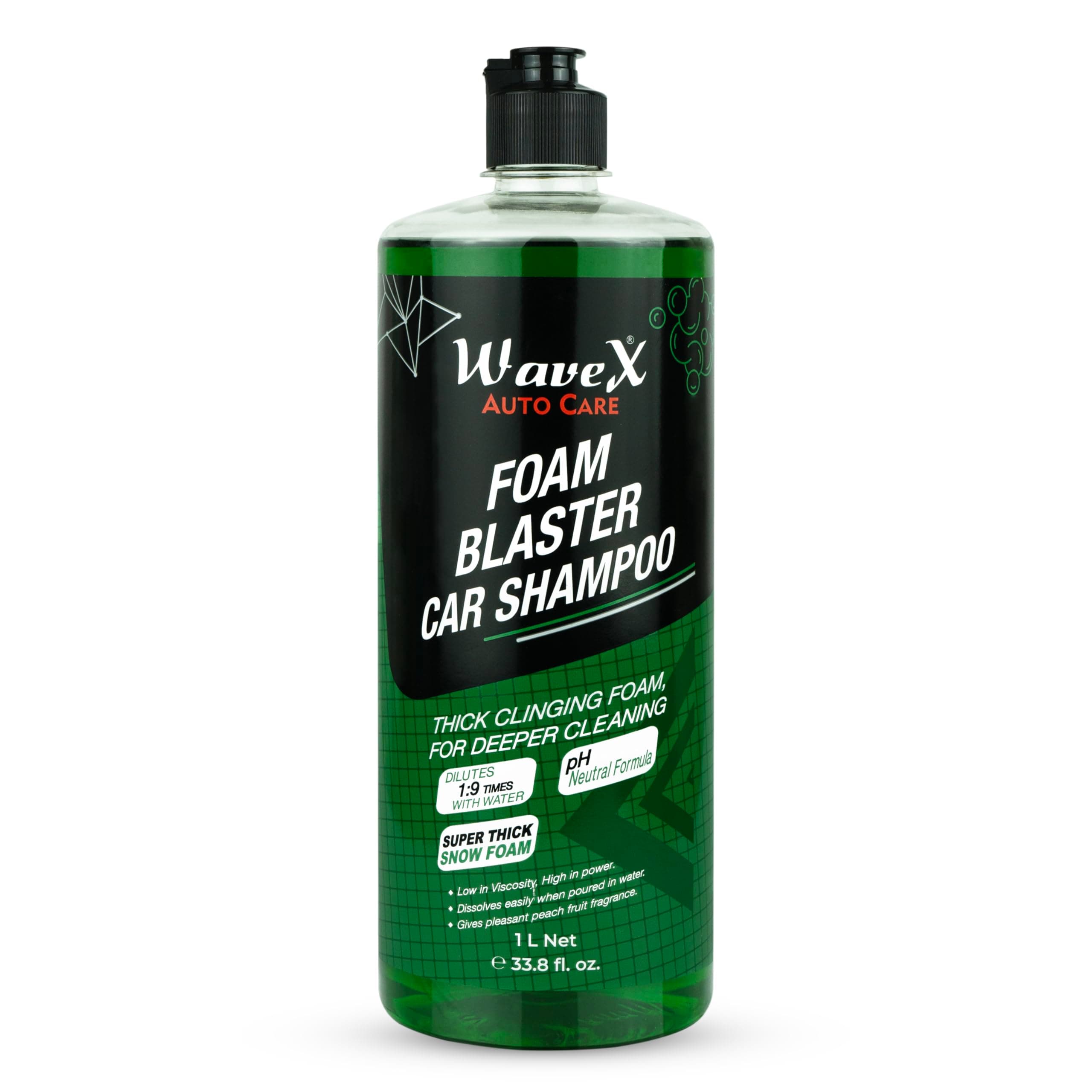 Wavex Foam Wash Car Shampoo Concentrate (1L) pH Neutral, Extreme Suds Snow White Foam, Highly Effective on Dust and Grime