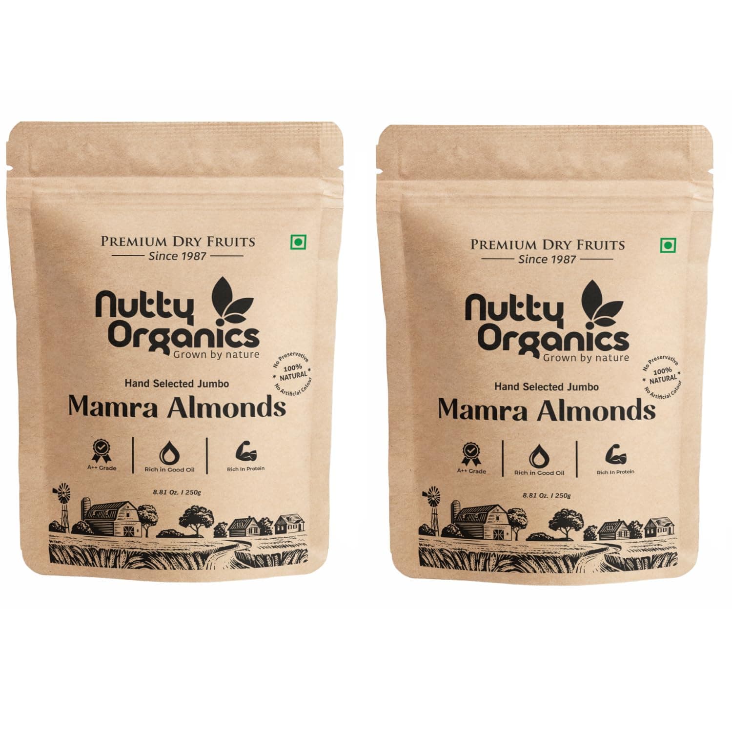 Nutty Organics Almonds Mamra - 1KG (500 GM*2) (Grade A ++ Nuts, Premium, Rich In Oil) Richest Natural Source of Vitamins, Magnesium & Protien | Special Mamra Badam Giri