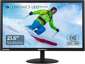 ZEBRONICS 21.5” (54.6cm) LED Monitor, FHD 1920x1080, 250nits Brightness, Dual Input - HDMI/VGA, 2000000:1 Dynamic Contrast Ratio, 16.7M Colors, 16:9 Aspect Ratio, Wall Mountable (EA 122)