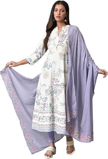 W for Woman Women Purple Cotton Floral Printed Dupatta, Free Size_WFS
