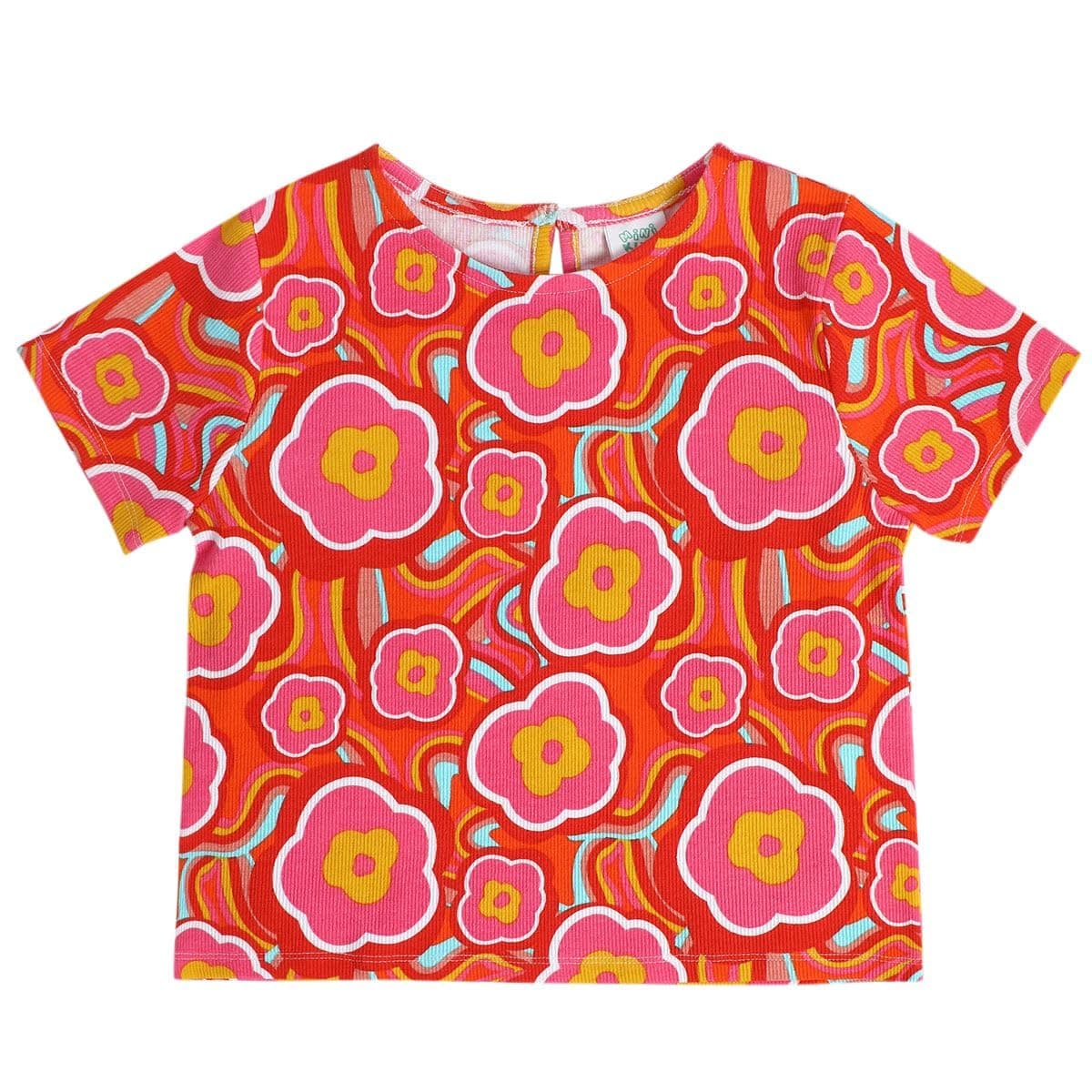 miniklub Girls Round Neck Short Sleeve Knit Top (Multi Color)