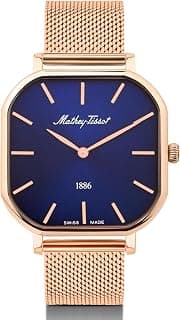 Mathey-Tissot Stainless Steel Swiss Made Monsoon Square Quartz Blue Dial Women's Analogue Rose Gold-tone Strap Watch - D7917Pbu