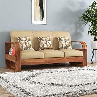 Sheesham Wood 3 Seater Sofa Set for Living Room Furniture Wooden Sofa Set 3 Seater for Home & Office (Three Seater Sofa, Natural Finish) | 3 Seater Wooden Sofa, Brown