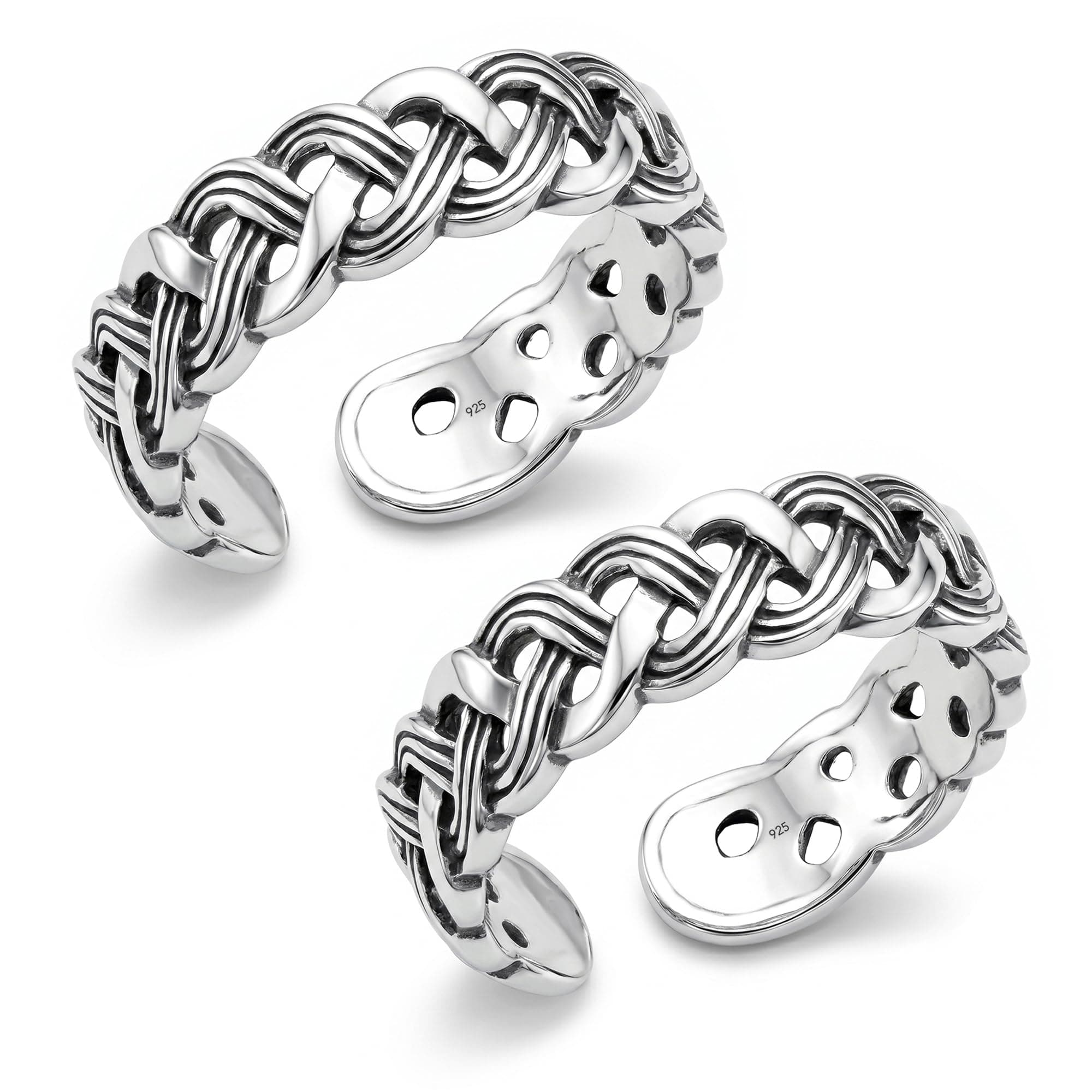 TRUESILVER ACPL 925 Sterling Silver Antique Cutwork Design Adjustable Toe Rings for Women