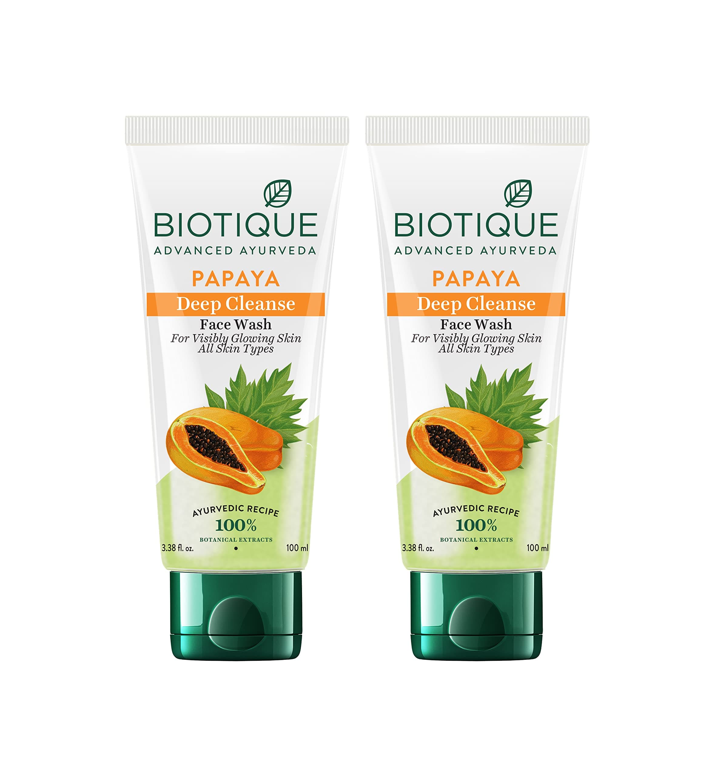Biotique Papaya Deep Cleanse Face Wash | Gentle Exfoliation | Visibly Glowing Skin | 100% Botanical Extracts| Suitable for All Skin Types | 2x100ml