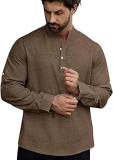 GRECIILOOKS Kurta for Man | Shirt for Man Regular Fit | Mens Casual Shirts | Linen Shirt for Man's | Full Sleeve Shirts for Mens Stylish | Mandarin Collar | Kurta Placket Style