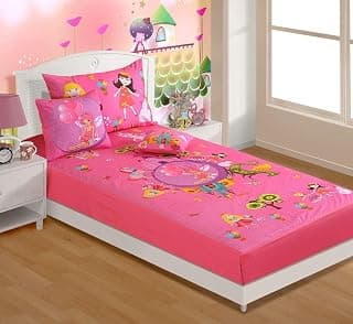 Swayam Cotton Chino Twill Single Bedsheet with 1 Pillow Covers | 210 TC Soft Breathable Bed Sheet | Fairy Printed | Size 60 x 90 inch | Comfortable & Durable for Bedroom - Pink
