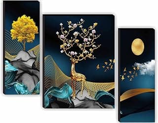 SAF paintings Unique 3D Print Deer Nature Modern Art MDF Framed Painting (SANFJM31040, Multicolour, 12 inch x 18 inch, Set of 3)