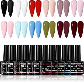 THR3E STROKES Gel Nail Polish Set, 12 Colors Purple Gel Polish Set Burgundy Red Nail Polish Soak Off Pink Nude Brown Nail Gifts for Women Girl DIY Salon Home Manicure (GARDEN SERIES) 7.5ML