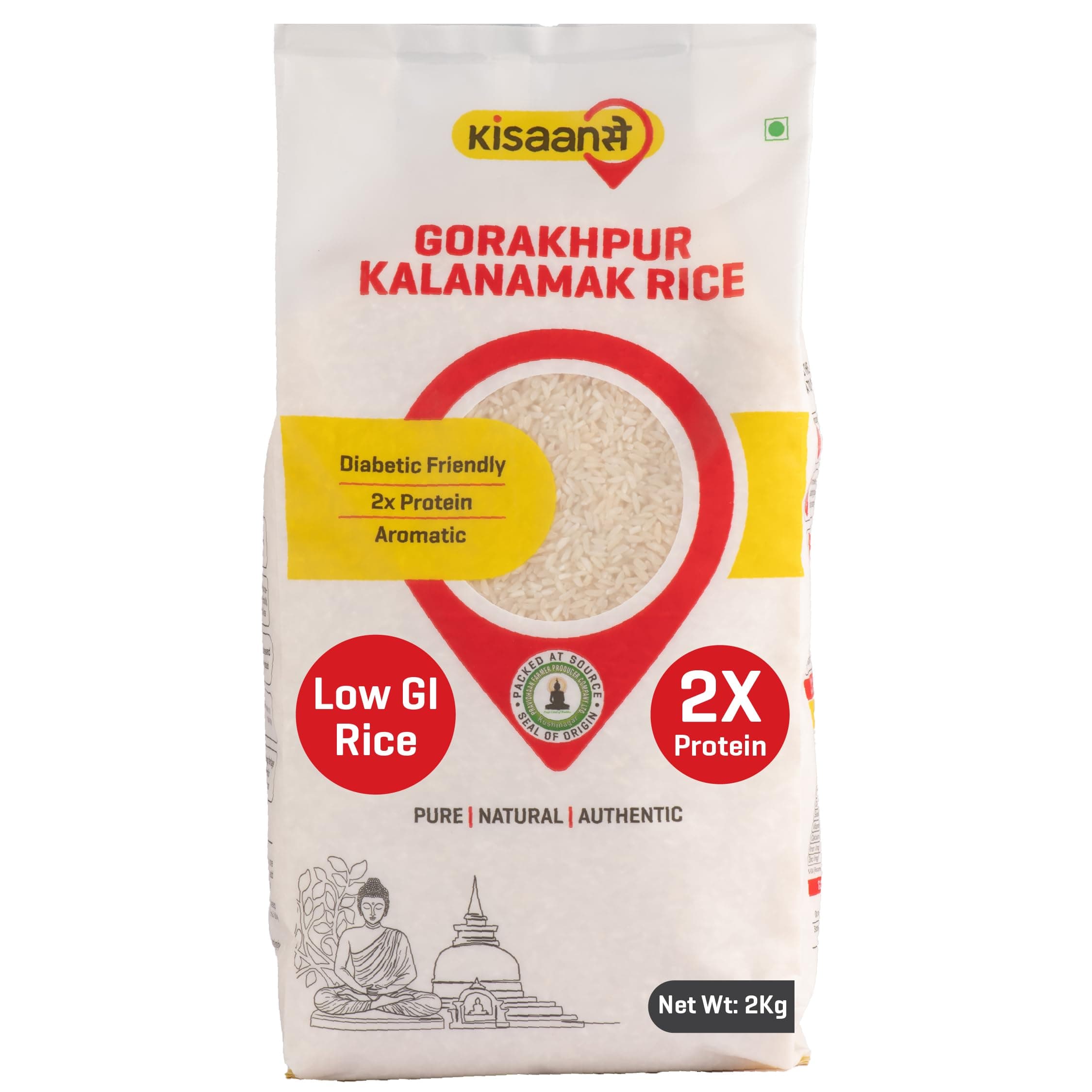 KisaanSay Gorakhpur Kalanamak Rice 2KG | Diabetic Friendly | Aromatic | Unpolished | High in Iron & Protein | Rich in Nutrients & Fiber | Buddha Rice | Traditionally Milled | Low GI | helps manage weight and sugar control rice.