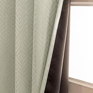 HOMEMONDE 100% True Blackout Curtains 5 Feet Window - Set of 2 Curtains, Embossed Panels Light Block Thermal Insulated & Noise Reducing Room Darkening Curtains (Off White, 60Inch)