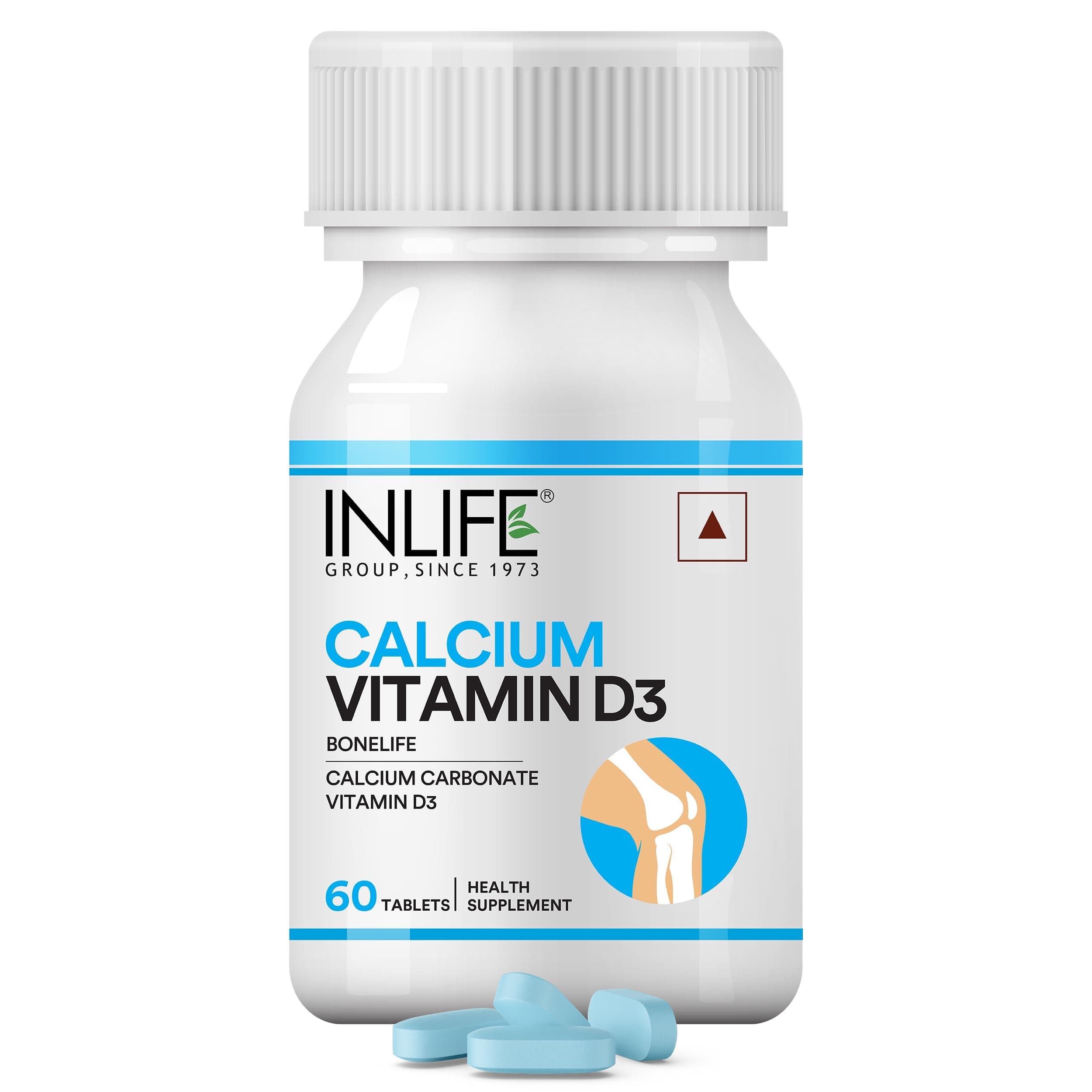 INLIFE Calcium Carbonate with Vitamin D3, Bone & Joint Health Support, Essential Daily Supplement for Men Women, 60 Tablets (Pack of 1)