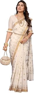 Kjs KERALA KASAVU KALAMKARI COTTON SAREE WITH ZARI BORDER