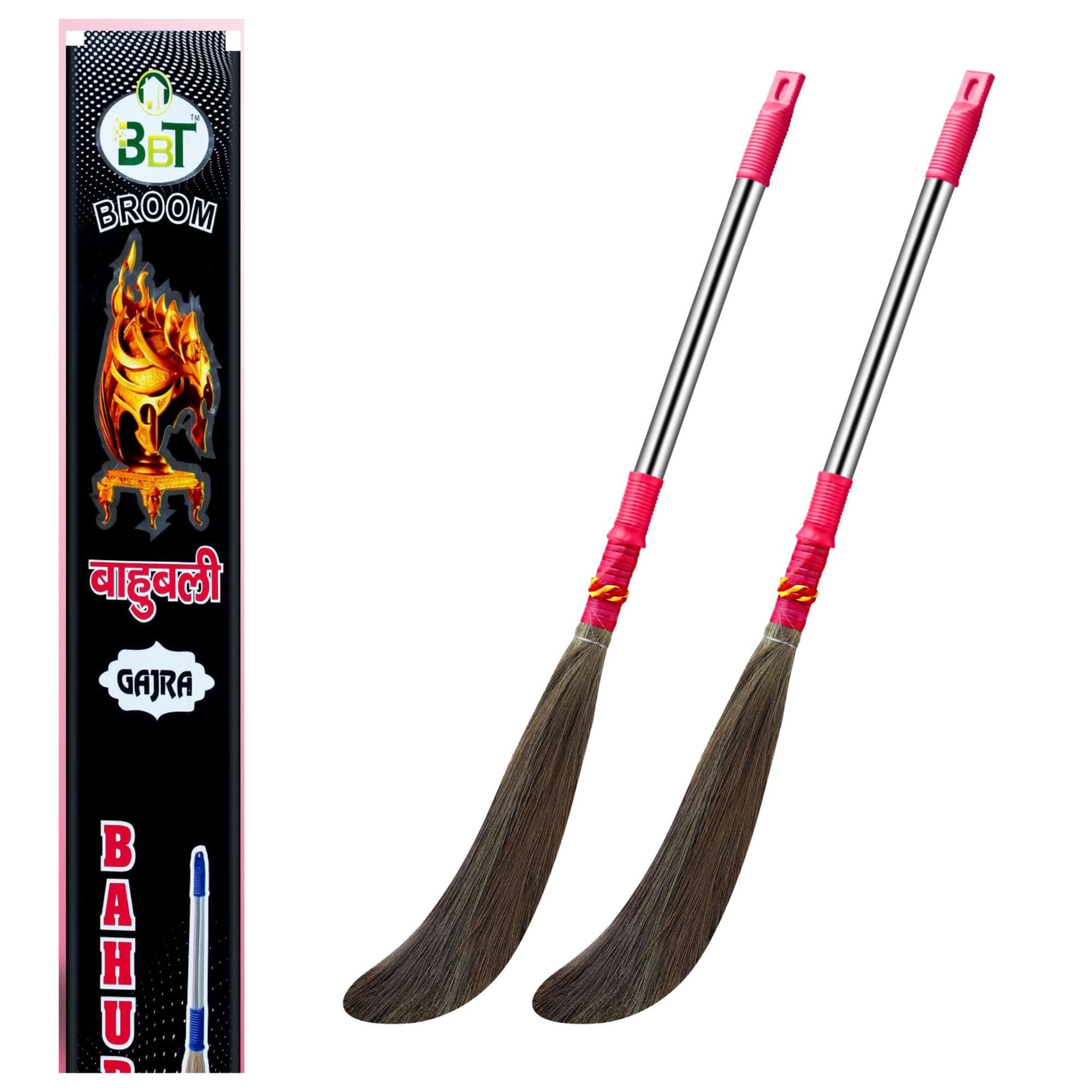 BBT Premium Phool Jhadu (Pack of 2) - Long Handle Grass Broom for Home Floor Cleaning | No Dust Soft Grass Floor Broom Stick | Heavy Duty Eco-Friendly Cleaning Jhadu (BAHUBALI GAJRA)
