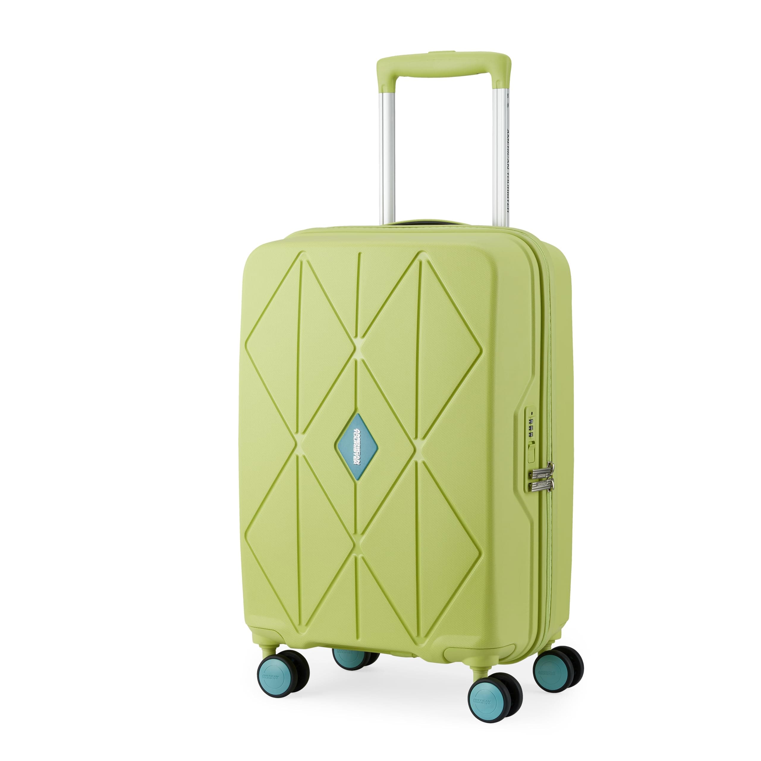 American Tourister Qubiz | Cabin Trolley Bag (55 cm) | 360° 8 Wheel Travel Luggage | Hard Case Polypropylene Suitcase | Recessed Combination Lock | Lime & Turquoise