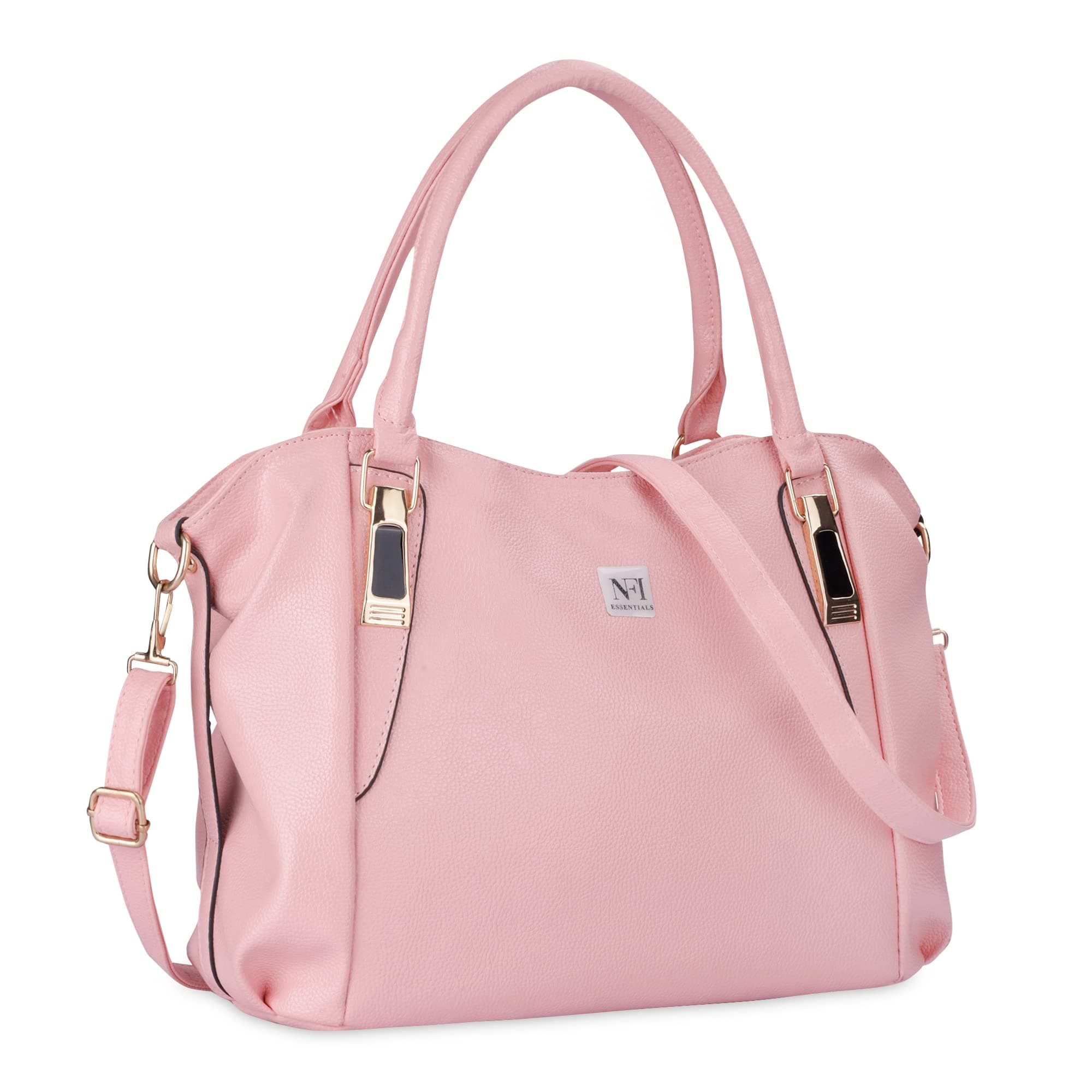 NFI essentials PU Handbags for Women, Hobo Bags, Tote Hand Bags, Shopping Bag, Shoulder Crossbody Bag Stylish Ladies Purse with Adjustable Long Strap (Pink)