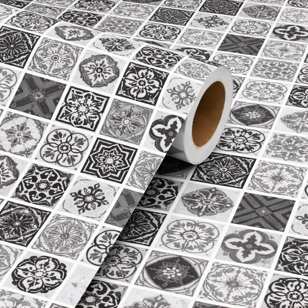 Moroccan Pattern Peel & Stick Tile Wallpaper Roll | Black & Grey Vintage Design | Self Adhesive Waterproof PVC Sheet | Easy Install & Removable | Kitchen, Bathroom, Floor & Wall Decor 2 x 10 Feet