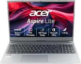 Acer Aspire Lite, AMD Ryzen 7 7730U, Office 2024 + M365 Basic, 16 GB RAM, 512 GB SSD, Full HD IPS,15.6"/39.62 cm, Windows 11 Home, Steel Grey, 1.59 KG, AL15-41, Thin and Light Laptop