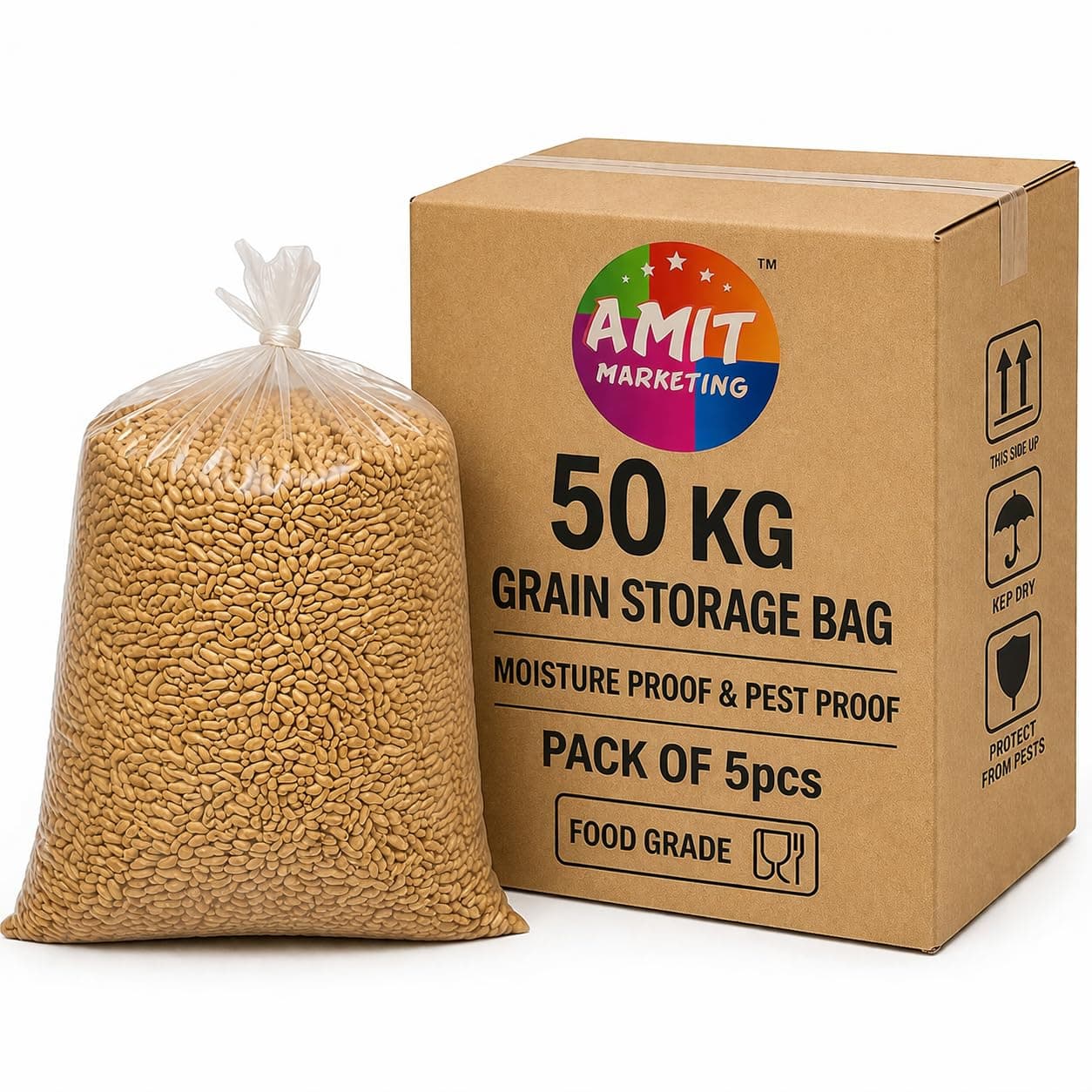 EVOH Hermetic Grain Storage Bags 50kg | Long-Term Dry Grain Storage - Moisture-Proof Bags for Rice, Wheat, Pulses, Corn & More (Pack of 5)