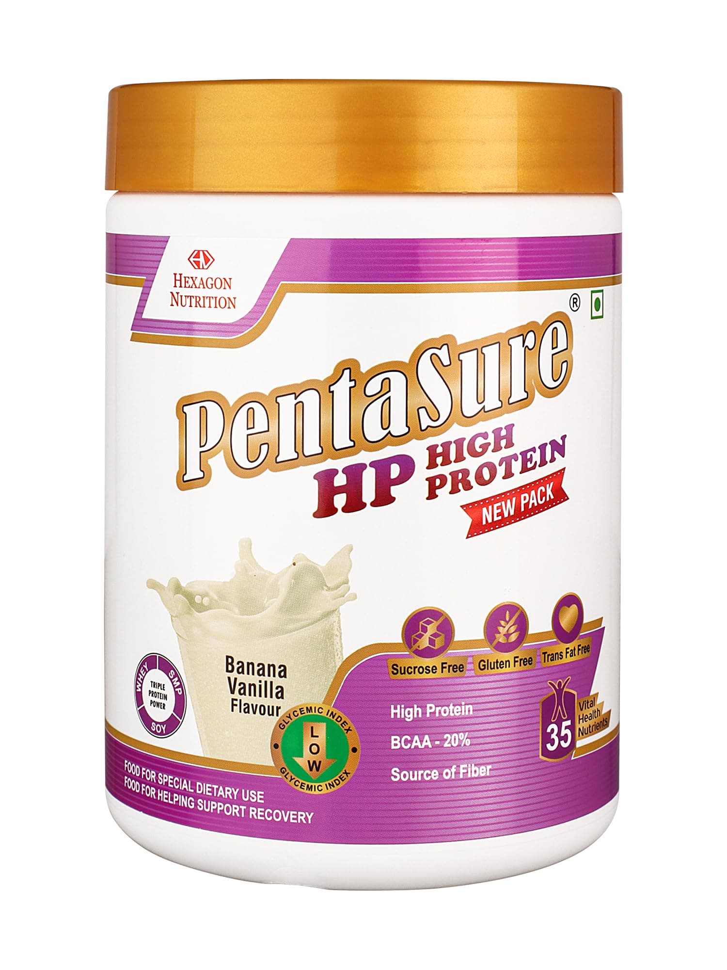 PentaSure HP Whey Protein Powder | Banana Vanilla Flavor - 400g | High Fiber Nutritional Supplement Drink | 45g Protein per 100g | Supports Muscle Strength, Recovery & Energy
