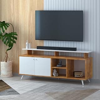 Callas Engineered Wood TV Entertainment Unit for Living Room | Modern TV Cabinet with Shelves & Storage | Set Top Box Stand & Display Unit (Walnut, TV-07)