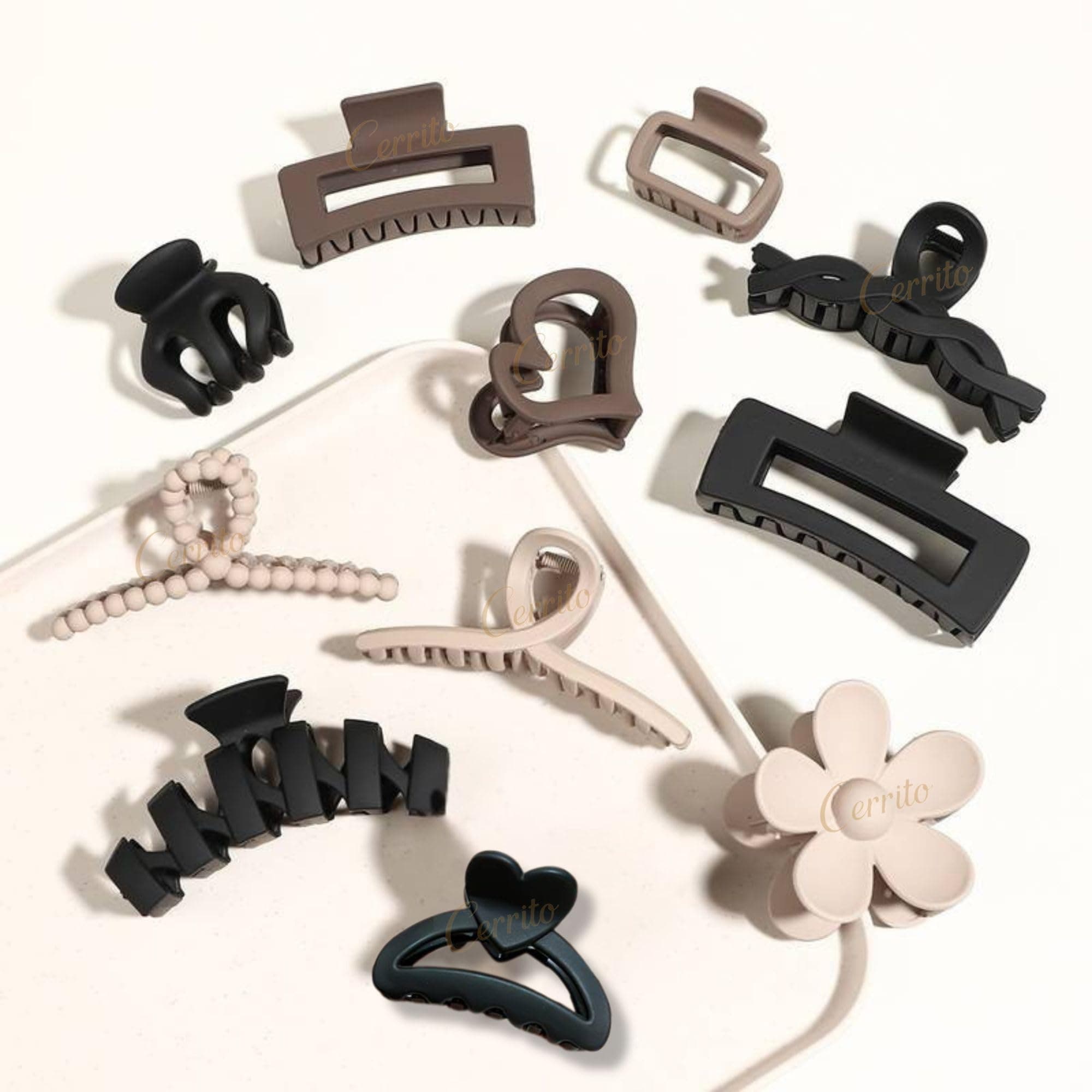Cerrito Hair Claw Clips for Women Girls – 3 Large and 3 Small Strong Hold Clamps for Thick & Thin Hair, Matte Nonslip Jaw Clips, Neutral Clutures, Everyday Styling, Ponytail Holder, Multicolor