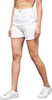 Miss Chase Women's White Regular High Rise Clean Look Regular Stretchable Denim Shorts