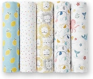 haus & kinder 100% Cotton Muslin Swaddle Wrap for New Born Baby | Pack of 5 (100×100 cm) | Baby Blanket & Swaddles for Newborn | Dream Safari Collection