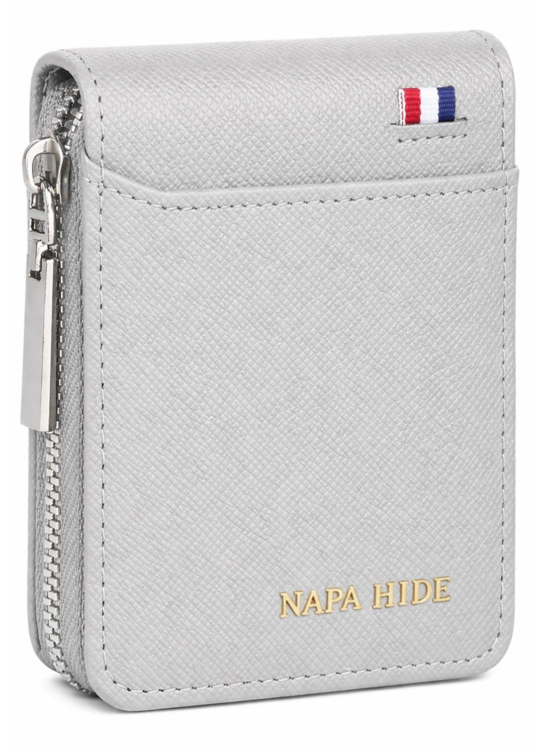 NAPA HIDE Slim Zipper Card Holder Wallet for Men & Women | RFID Blocking Accordion Credit Card Case | Compact Cash & Card Organizer with Smooth Metal Zip (L.Grey)