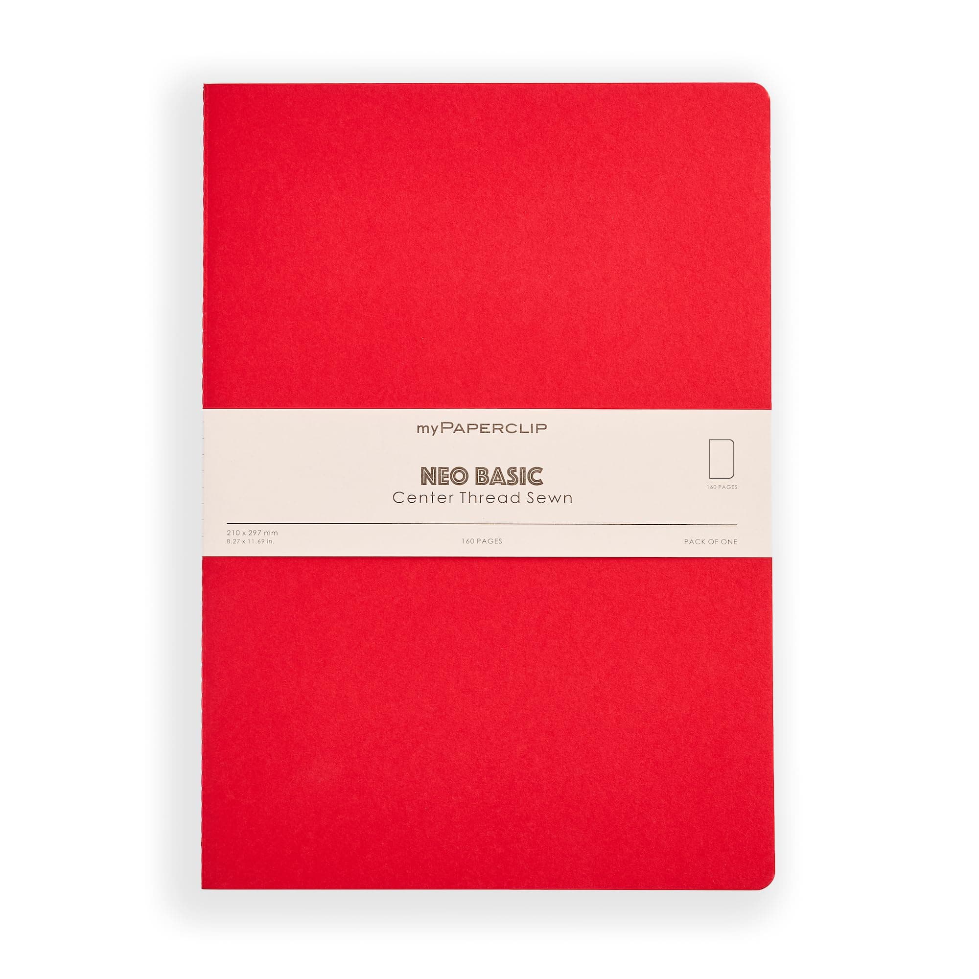 myPAPERCLIP NeoBasic A4 Unruled Notebook | 160 Pages, 80 GSM, 250 GSM Soft Cover, A4 (8.27 x 11.69 in) | Red