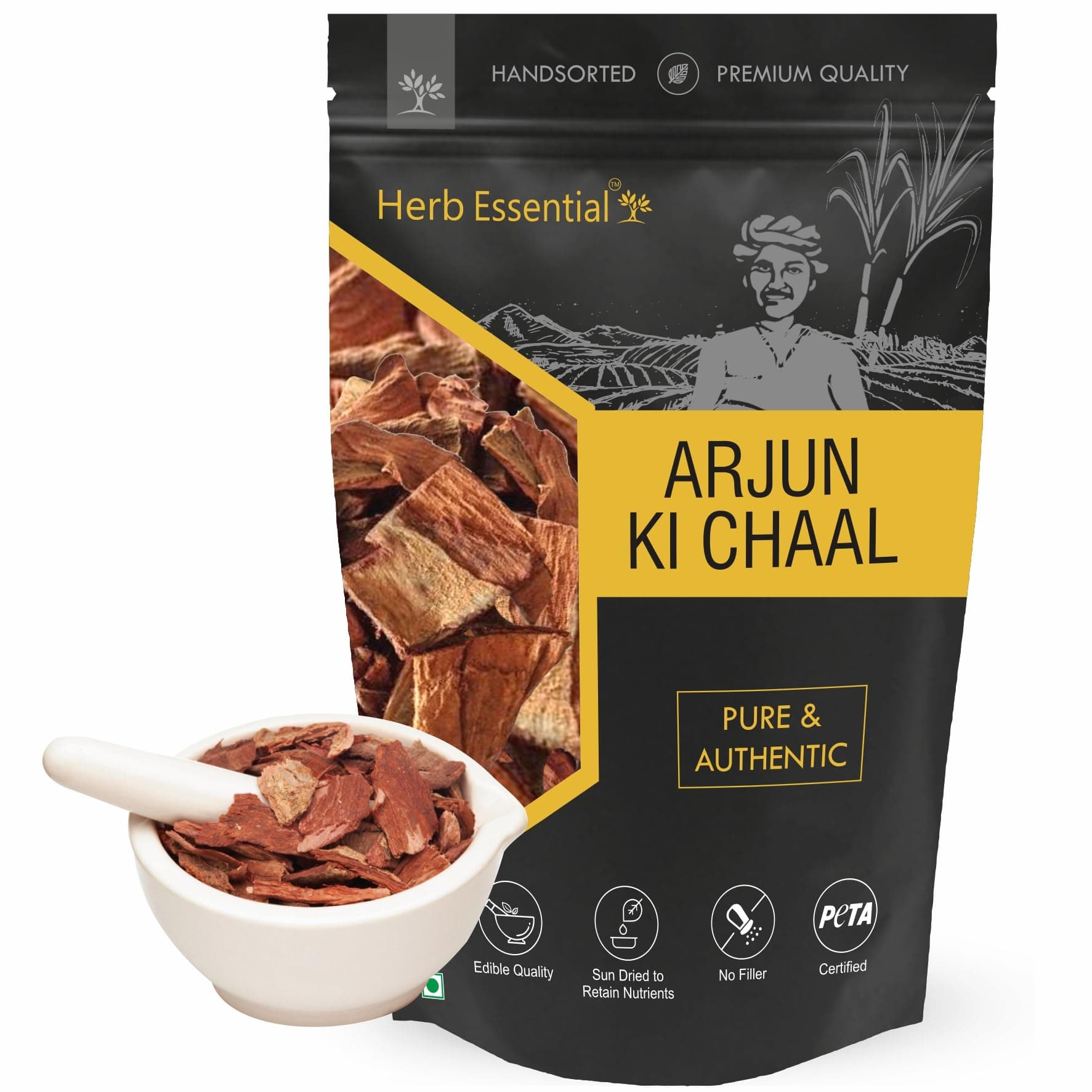 Herb Essential Arjun ki Chaal- Raw |Terminalia Arjuna Bark | Raw - 400g Dry Premium Arjun Tree Bark |For Cardiovascular Health & Lowers Bad Cholesterol | 100% Natural, Sun Dried |