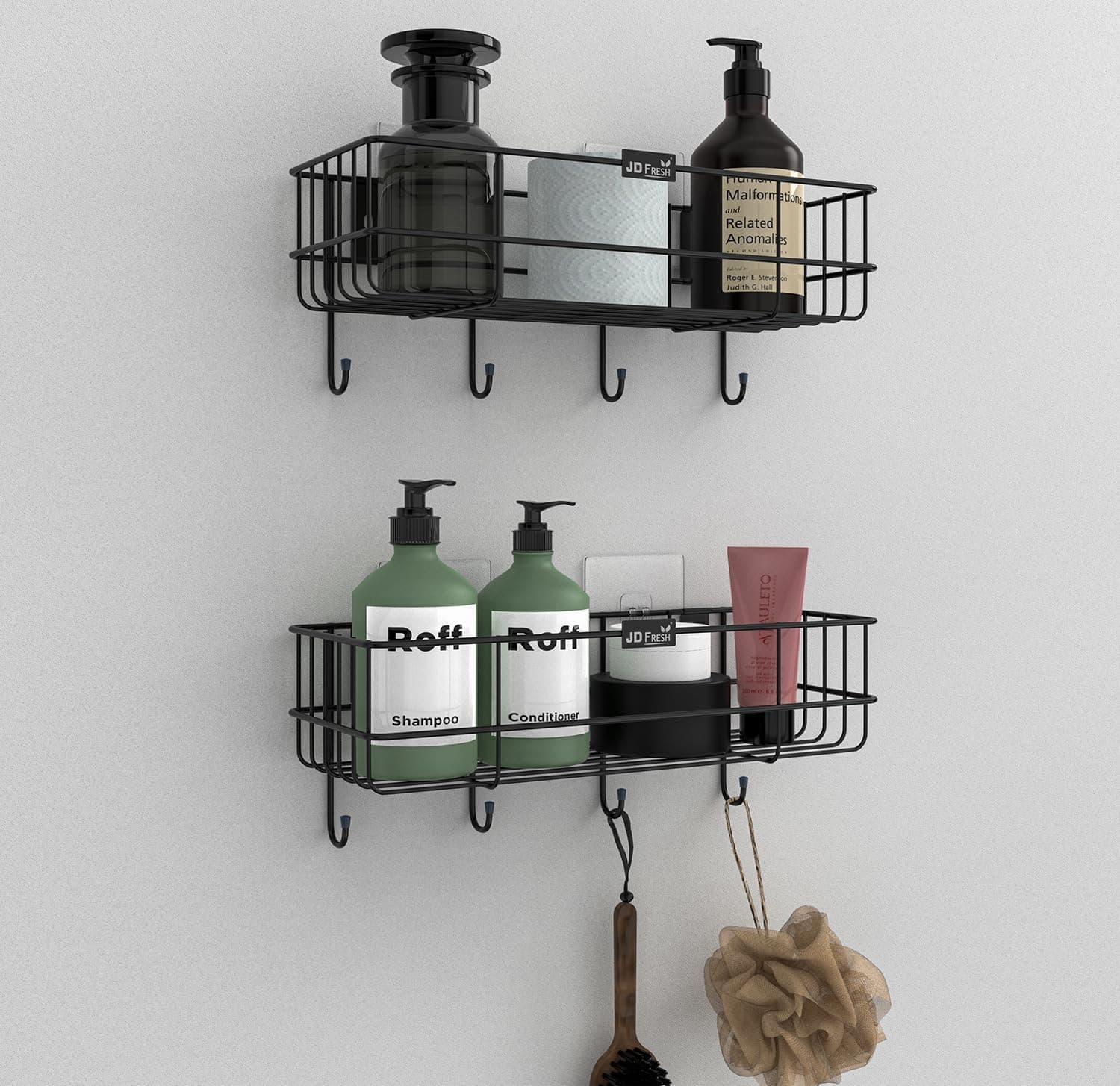 JD FRESH Set of 2 Self Adhesive Bathroom Shelf/Racks and Shelves/Organizer Without Drill/Bathroom Storage Rack for Wall/Stand for Kitchen/Bedroom/Living Room/Bathroom Accessories (Black)