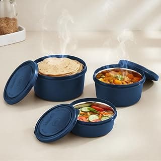Unify 3 Pieces Stainless Steel Lunch Box | Microwave Safe Leak-Proof Food Storage Containers with Lids for Office, School, Kitchen (Blue, Capacity - 600ml, 400ml, 250ml)