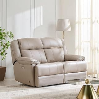Home Centre | Torino Half Leather 2-Seater Electric Recliner Set | Recliner Sofa for Living Room | Solid Wood | Grey | 2 Year Warranty