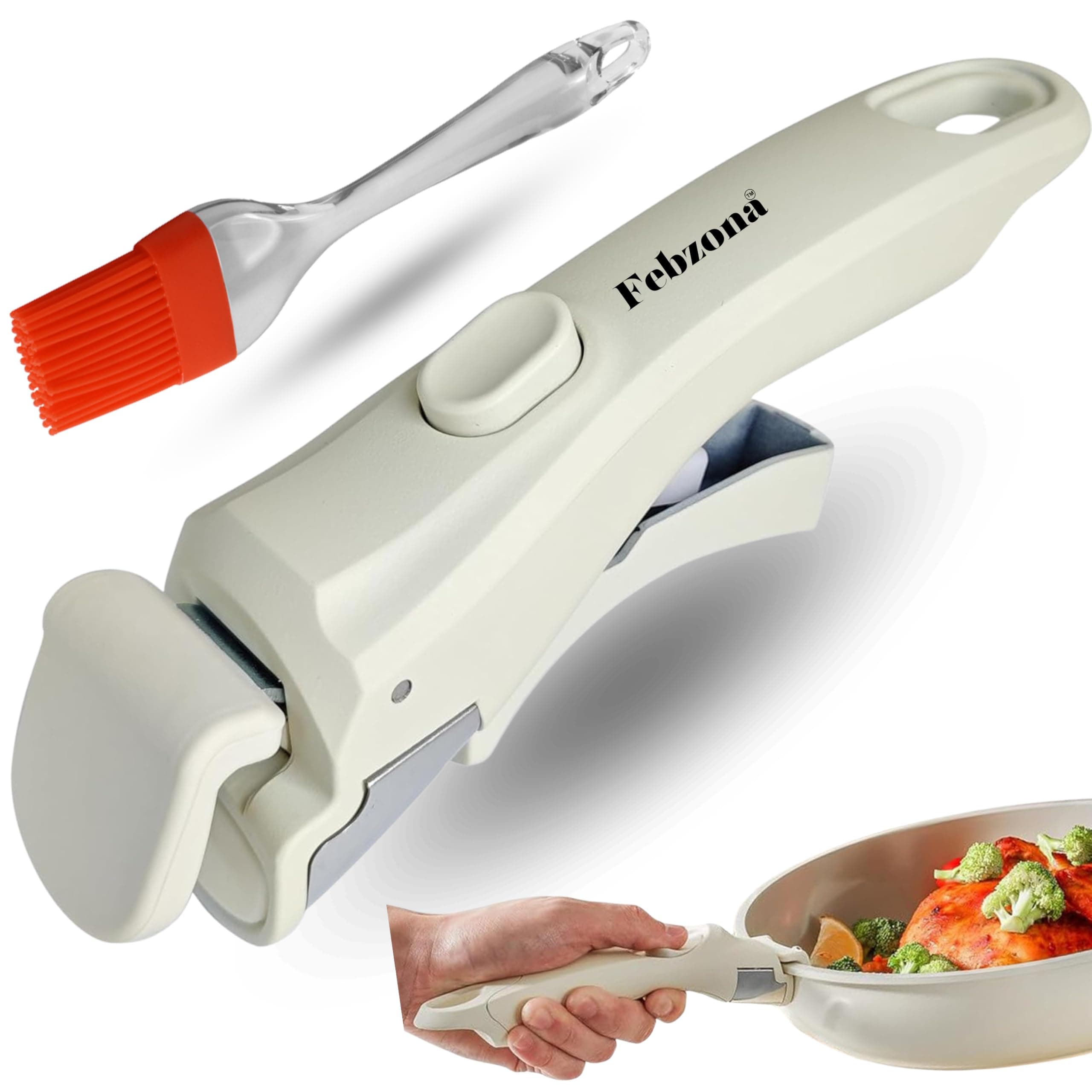 Febzona Universal Pot Handle - Detachable Holder for Cookware, Hot Utensil Vessel Pan Holder - White