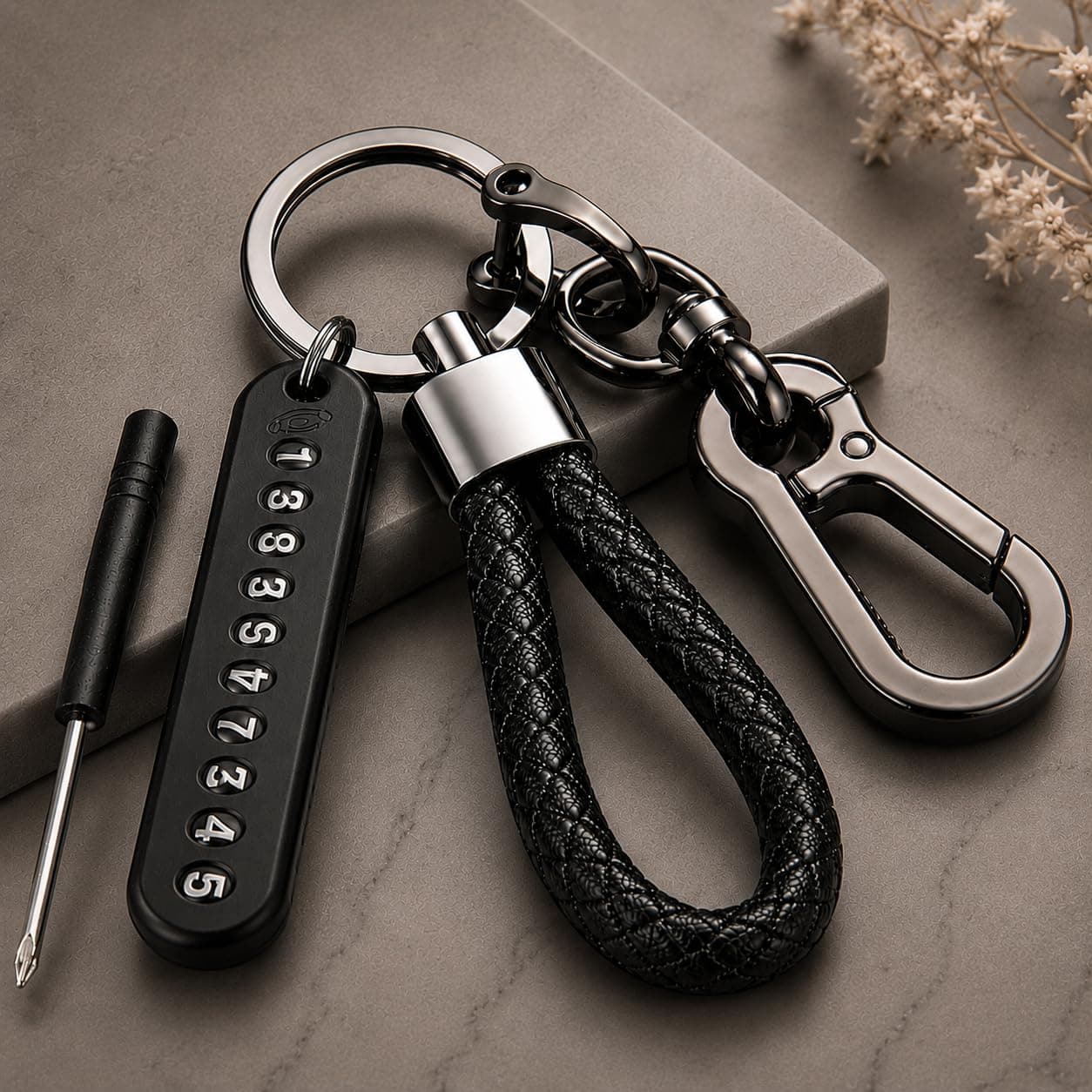 PulGos Premium 𝐁𝐫𝐚𝐢𝐝𝐞𝐝 Metal Keychain with Hook Clip & Number Tag | Heavy Duty Key Ring for Bike, Car & Scooter | Stylish 𝐆𝐢𝐟𝐭 for Men & Women | Key Chain Accessory for Backpack & Handbag