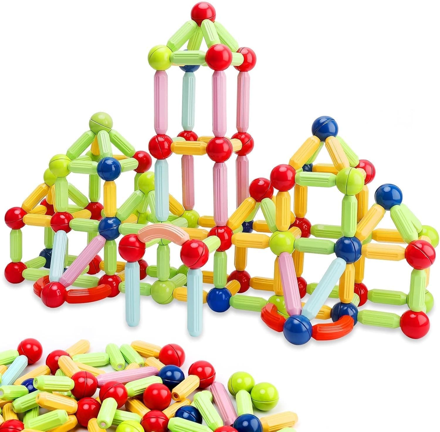 Sky Tech® Magnetic Sticks Building Blocks for Kids Toys for Girls | Magnetic Toys for Boys Age 3+Year 4 5 6 7 8 10 12 14 Old Educational Stem Learning Magnet Stick with Balls Game (64 pcs)