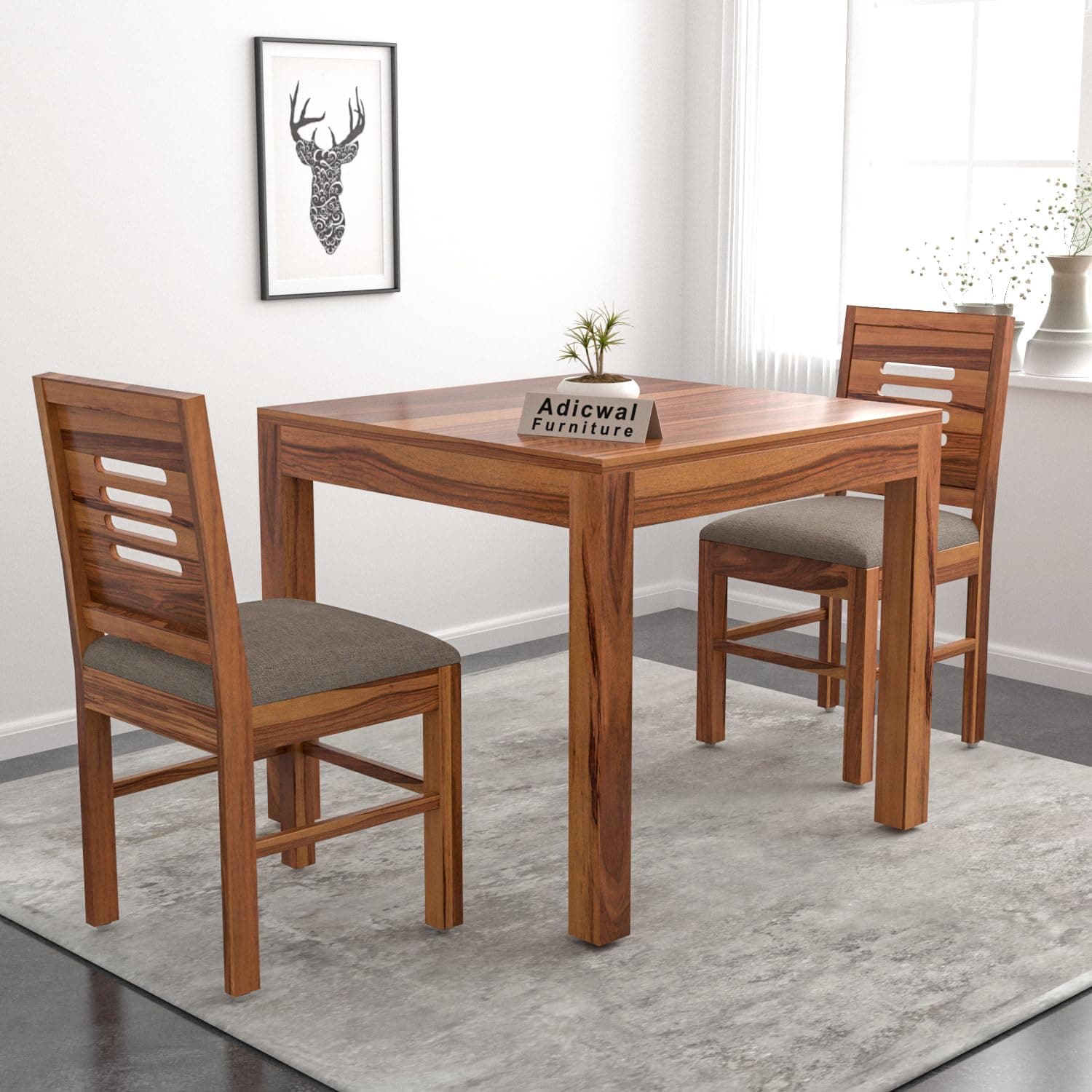 Adichwal Furniture Solid Sheesham Wood 2 Seater Dining Table Set with Cushioned Chairs for Dining Room | Living Room | Home & Office | Hotels Restaurant & Cafe (2 Seater, Honey)