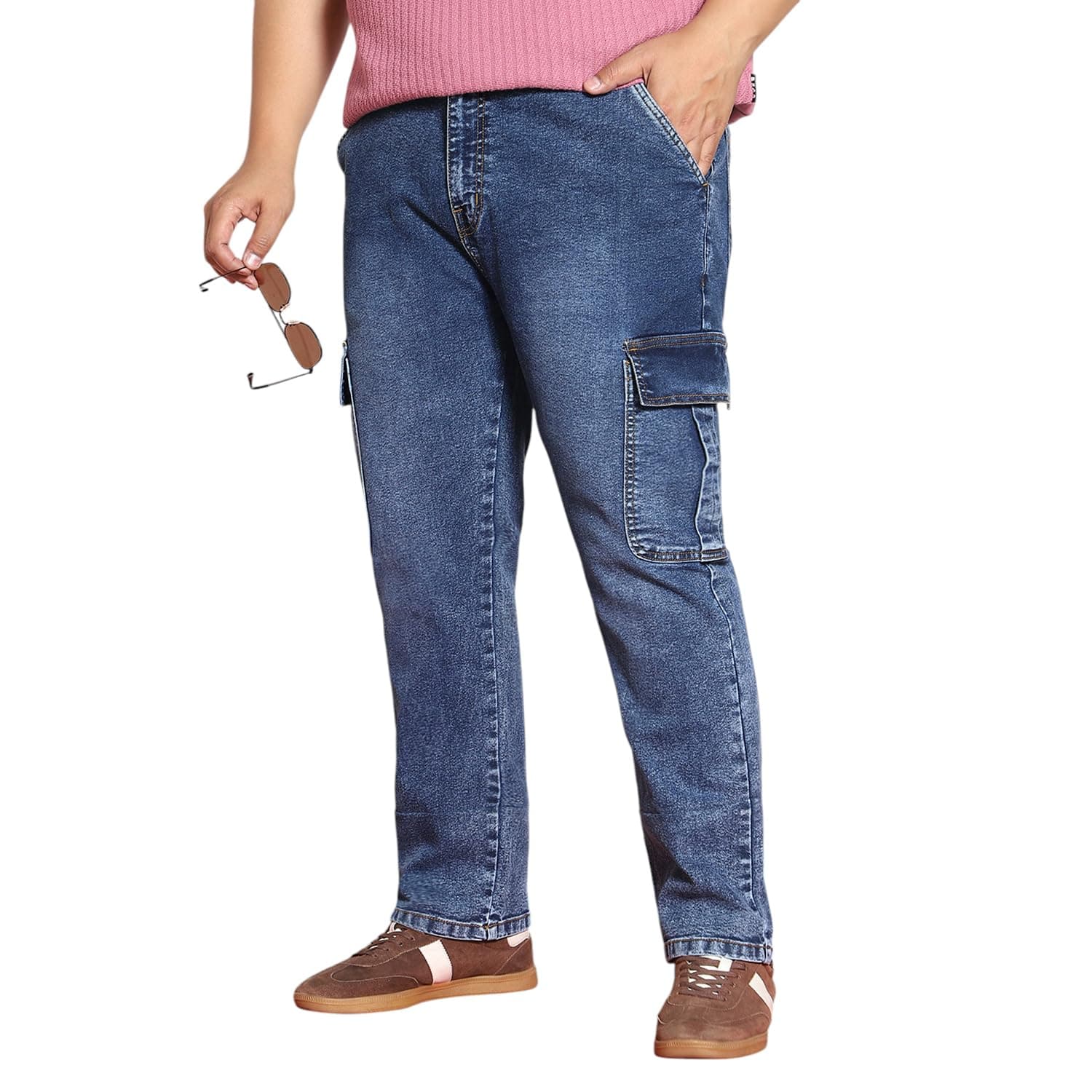 Urbano Plus Men's Regular Fit Washed Cargo Jeans with 6 Pockets Stretchable