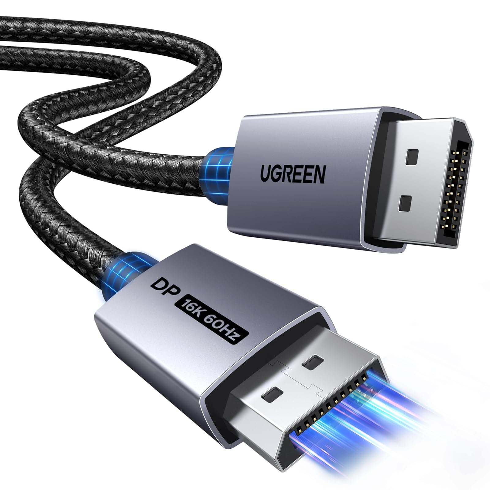 UGREEN 16K Displayport Cable 2.1, DP to DP 80Gbps Aluminum, Support 16K@60Hz, 8K@240Hz, HDR, FreeSync, G-Sync, Compatible with Laptop/PC with HDTV, Projectors, Screens, 3M