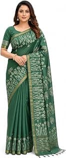 HAIDER ALI AND SONS Semi Silk Hand Print Saree for Women with Running Blouse Piece | Traditional Hand Print Ethnic Saree | Soft Lightweight Party, Festive & Office Wear |