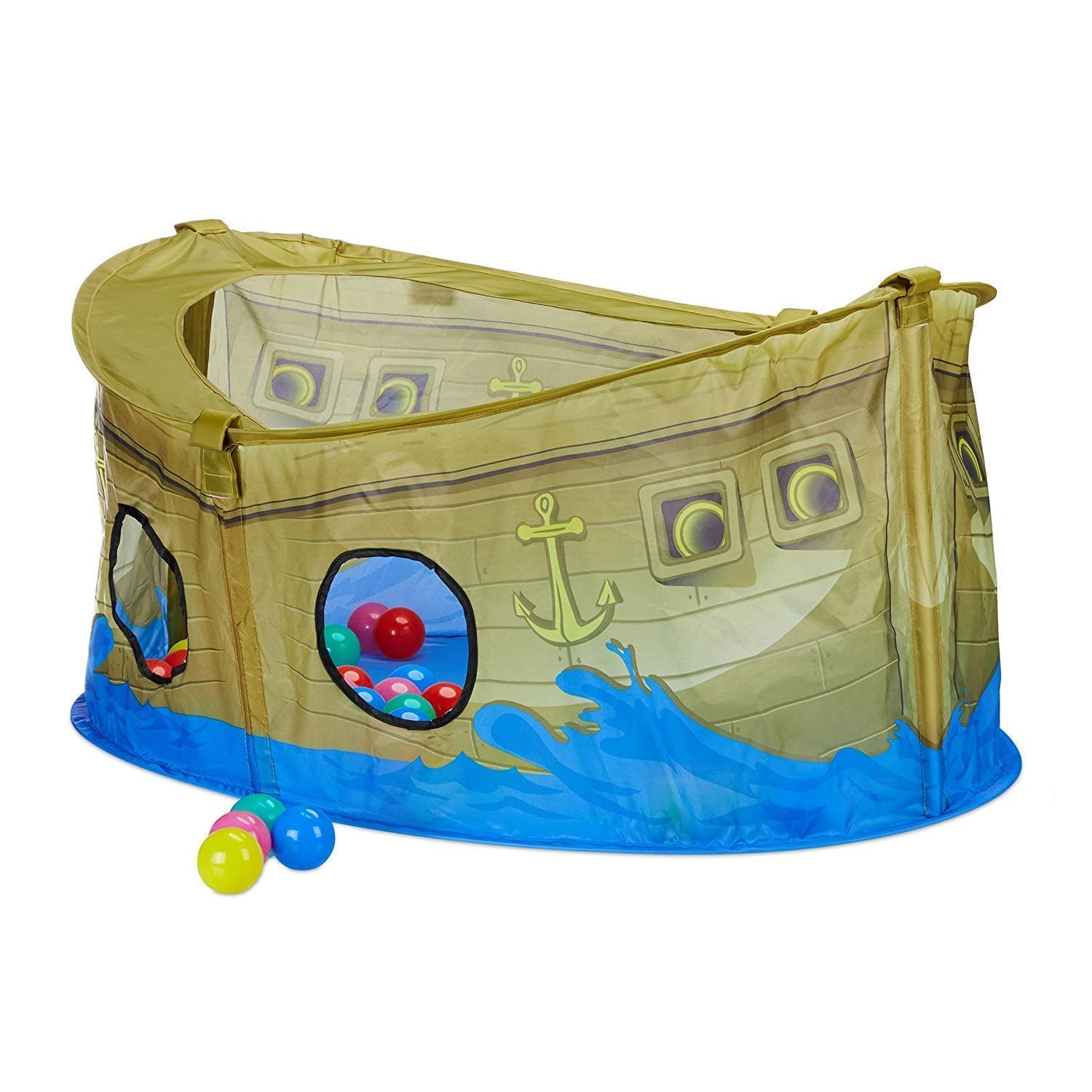 Magicwand® Tafta Cloth Foldable,Portable & Easy to Assemble Pop-Up Pirate Ship Marine Ball Pool Tent for Kids with 40 Balls【2 Yrs & Up】【Pack of 1】【Multi-Colored】