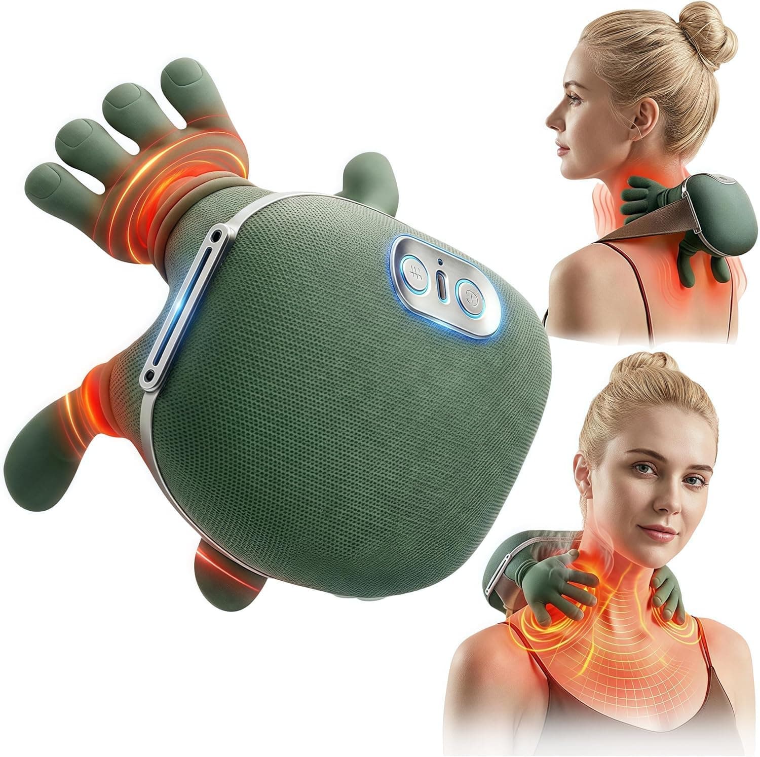 PESOMA Bionic Heated Massager, Wireless Portable Shiatsu Neck and Back Massager, Electric Deep Tissue 4D Kneading Massage, Simulated Human Hand Design for Pain Relief and Muscle Relax