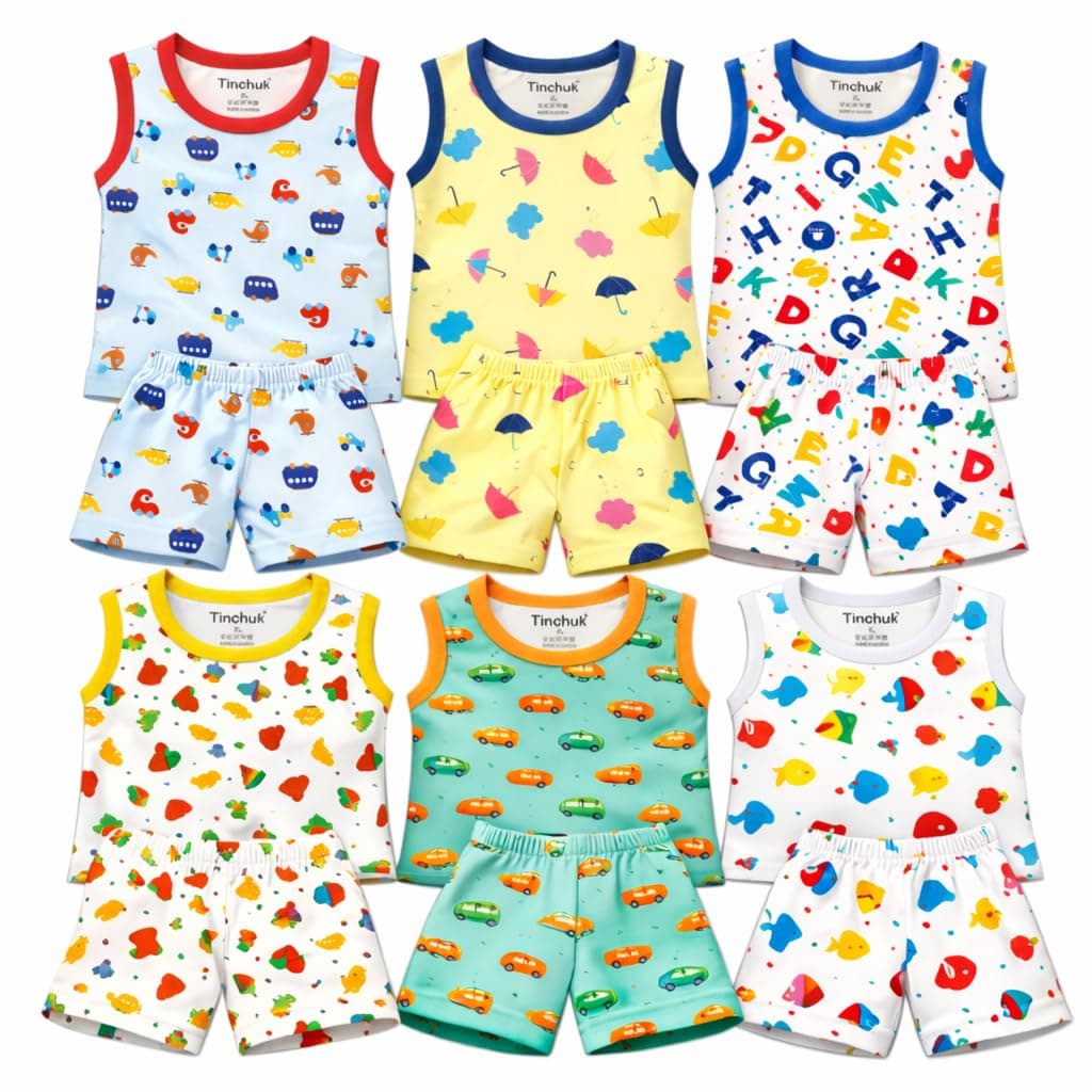 Tinchuk Cotton Sleeveless T-Shirt and Shorts Hero Print Set Pack of 12 (6 Tshirt + 6 Shorts) Multi-Coloured …