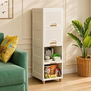 Plastic Wardrobe for Clothes, Multipurpose Storage Cupboard Organizer Almirah with Shelves for Bedroom, Kids Room, Home & Office, (White Drawer) (4 Layer)
