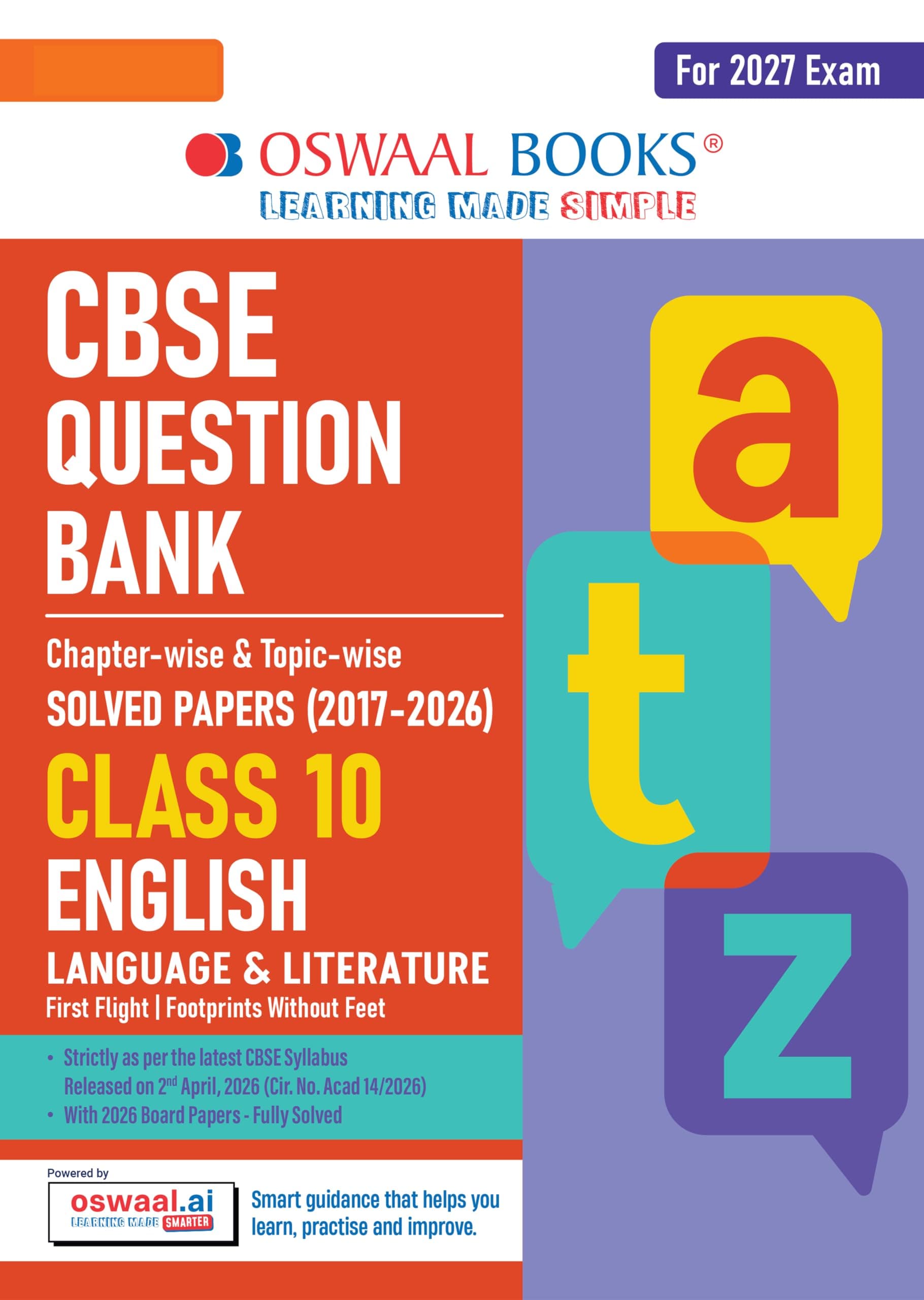 Oswaal CBSE Class 10 English Language & Literature Question Bank | Chapter & Topic-wise Solved Papers (2017–2026) | Based on Latest Syllabus (April 2026) | Includes 2026 Papers | For 2027 Exam