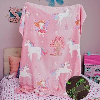 Happy Hues® Glow in The Dark Blanket Kids-Teens Boys & Girls Travel Lightweight Throw Blankets Soft & Fluffy (‎Fairy Unicorn)