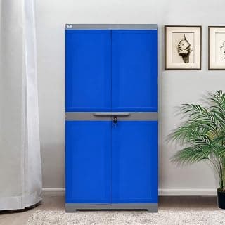 Nilkamal Freedom Big FMM Plastic Cabinet | 3-Year Warranty | 4-Shelf Storage Cupboard with Doors | Multi Organizer for Home, Wardrobe, and Kitchen | Clothes Rack, Shelves, Almirah Blue and Grey