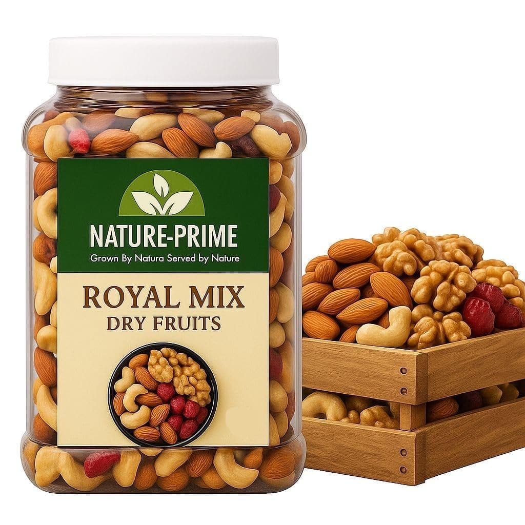 Nature Prime Royal Dry Fruit Mix | Premium Nuts & Dried Fruits Blend | Almonds, Cashews, Raisins, And Many More | No Added Sugar | 500 Gm