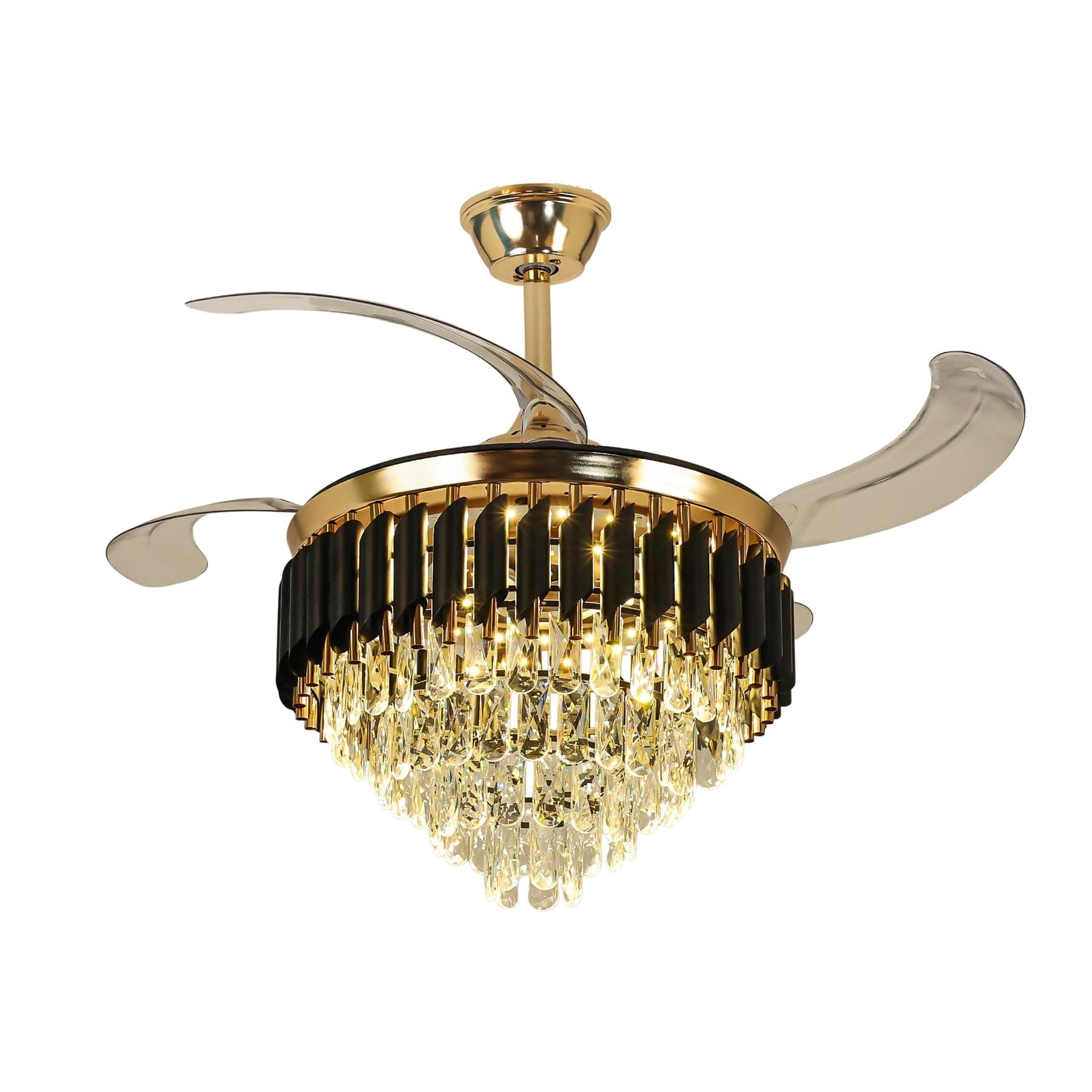 Harold Electricals Metal 42 Inchs Black Mamba Ceiling Fan Chandelier with Remote Control Retractable Blades - Trio Light Color(Inbuilt Led)